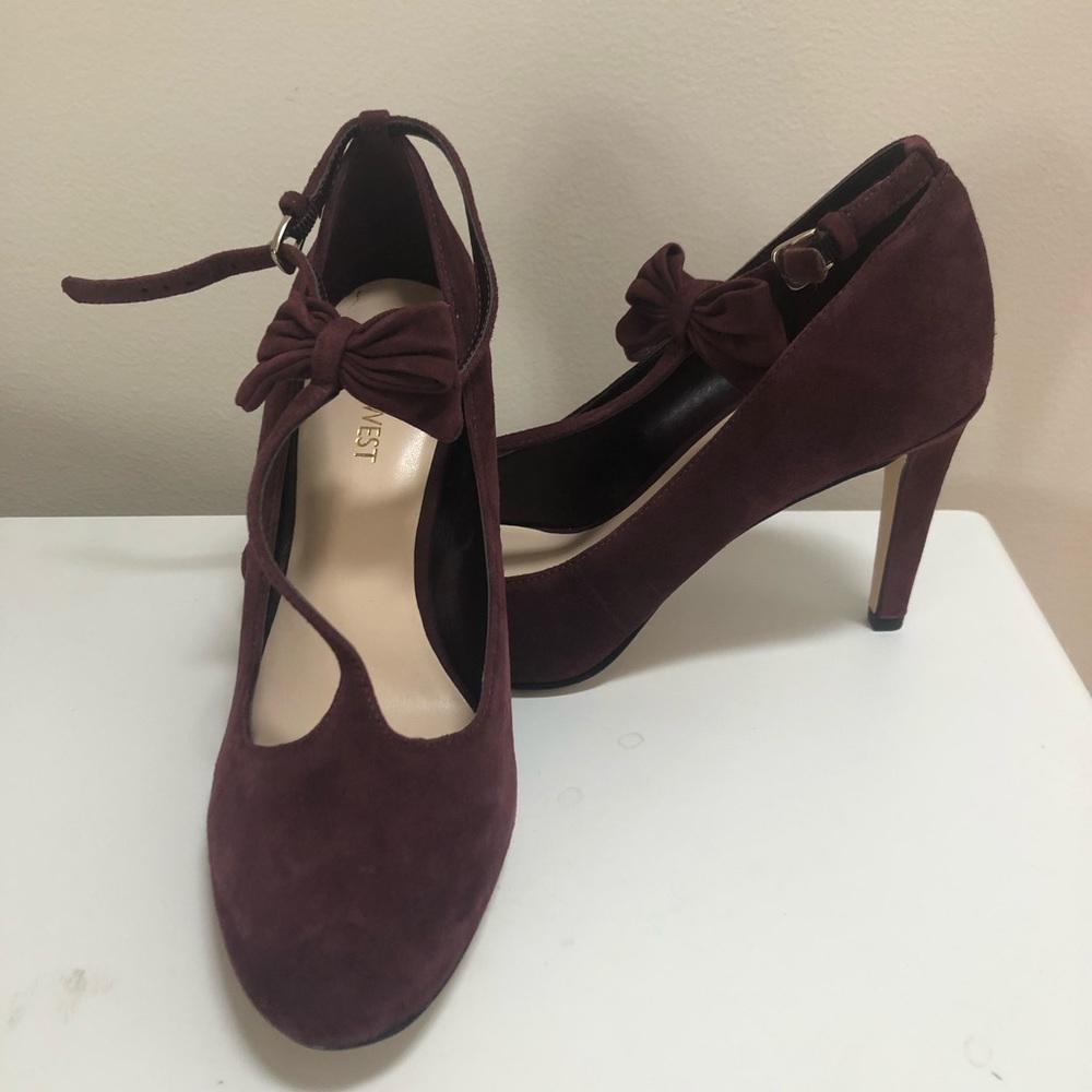NWT NINE WEST purple velvet bow heels - Picture 4 of 7